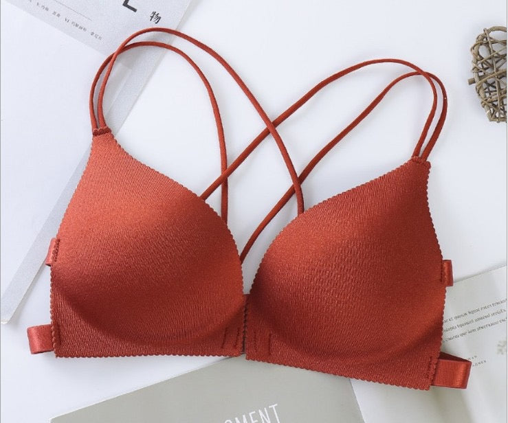 Ladies Wire Free Chest Sports Wireless Cross Comfortable Front Buckle Soft Bra