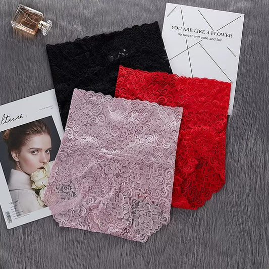 High-Rise Sexy Lace Briefs Comfortable Stretchy Semi Sheer French-Cut Panties Women's Underwear Breathable Lingerie