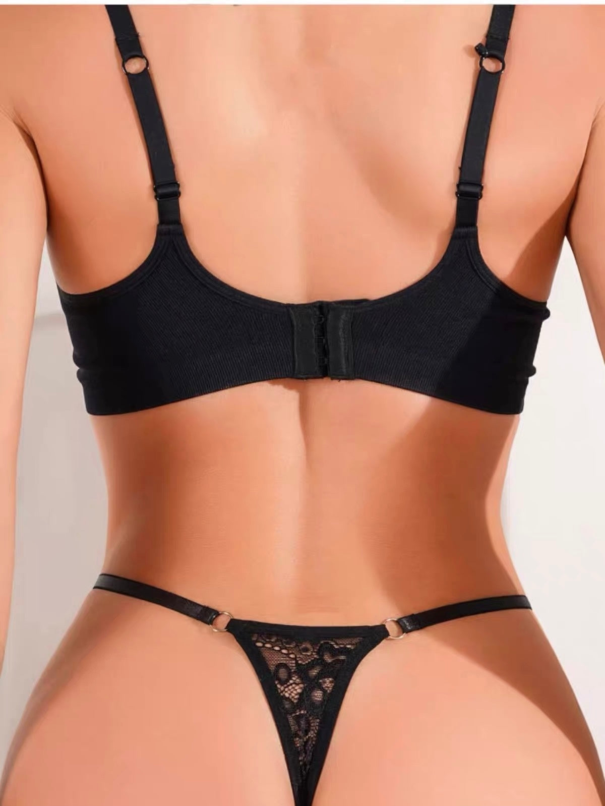 Women's sexy Floral Lace Thong Panties with Adjustable Stripy Waistband, Front Keyhole Cutout, Double Cutout Detailing, Metal Ring Accents & Adjustable Thigh Harness Straps