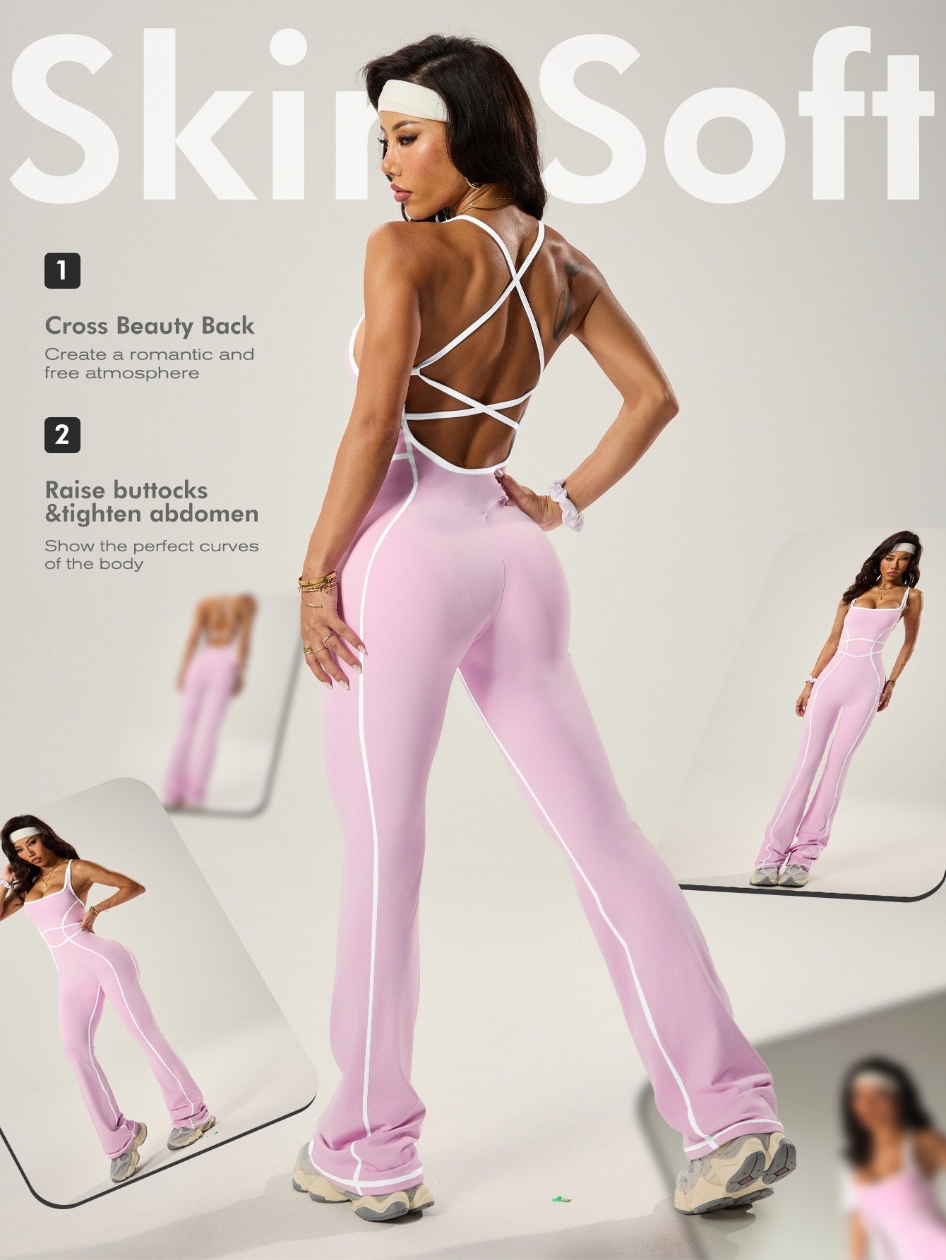 Sports Pink Jumpsuits Women's Tracksuit One-Piece Fitness Suit  Gym Sets Long Sleeves  Exercise Bodysuit Woman