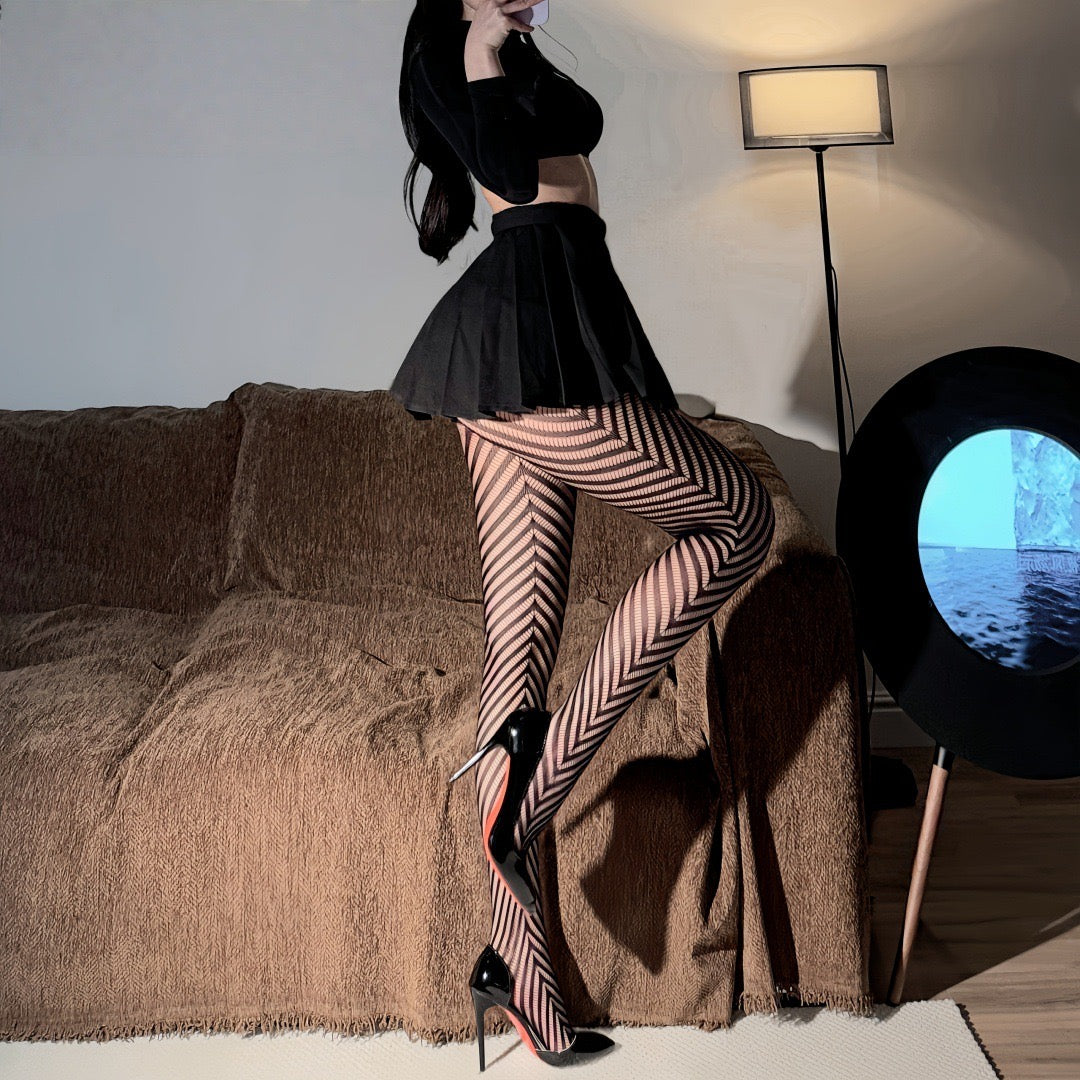 Women’s Sexy Retro Striped Tights – Hollow Out Pantyhose, Super Stretchy Spring & Autumn Leggings Stockings