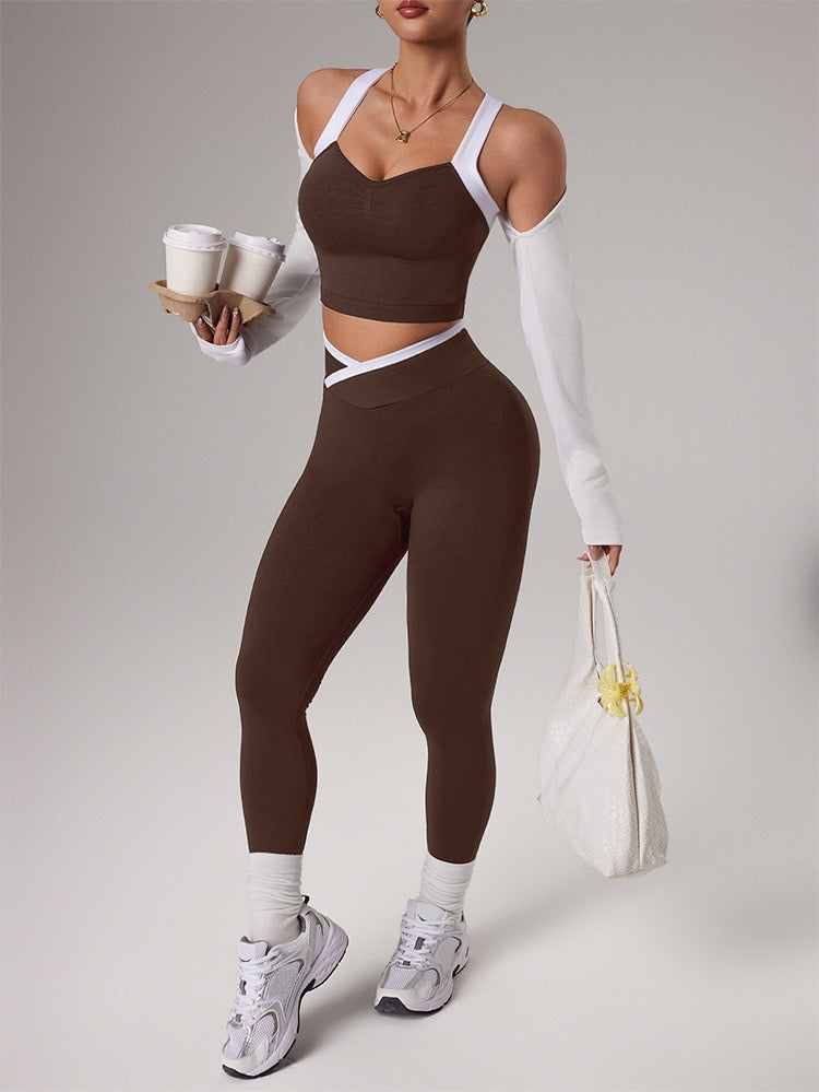 Women's Yoga 2-Piece Set Cross Back Sports Bra High Waist Sports Fitness Yoga Sets