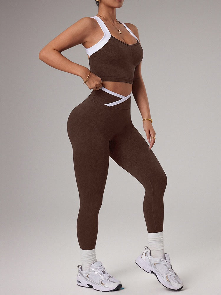 Women's Yoga 2-Piece Set Cross Back Sports Bra High Waist Sports Fitness Yoga Sets