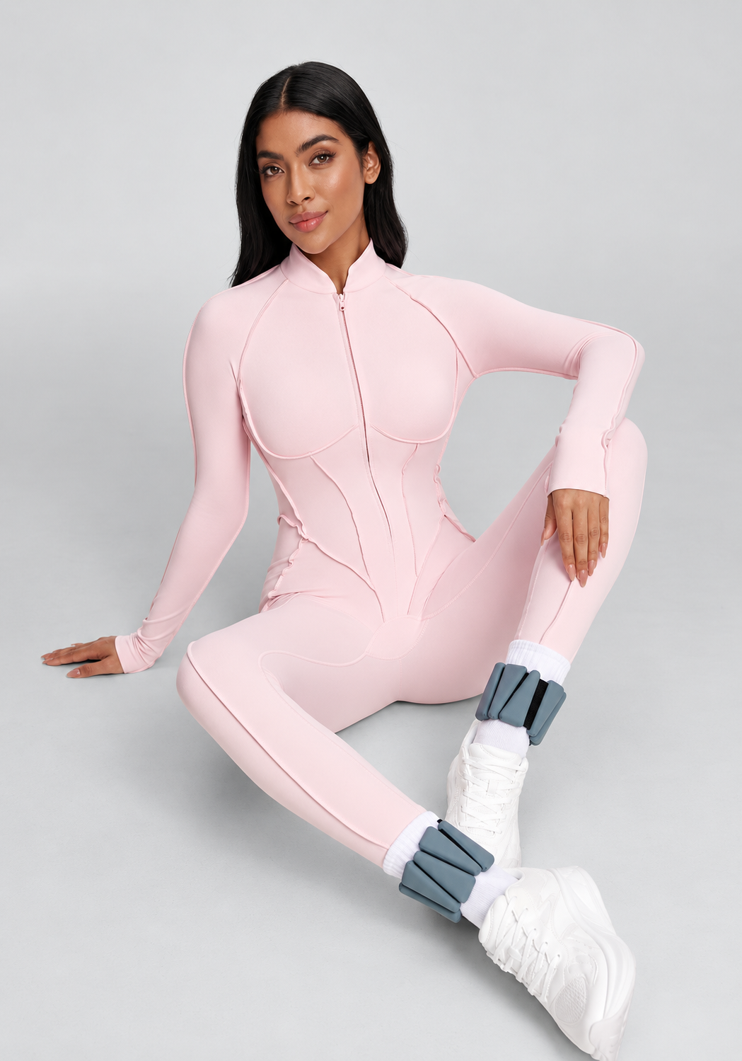 Gym Workout Women Backless Yoga Jumpsuit Long Sleeve Half Zip Skinny Sweat-Wicking Seamless Spaghetti Strap