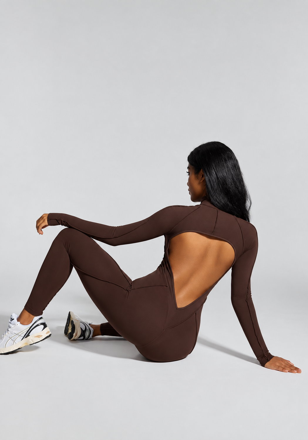 Gym Workout Women Backless Yoga Jumpsuit Long Sleeve Half Zip Skinny Sweat-Wicking Seamless Spaghetti Strap