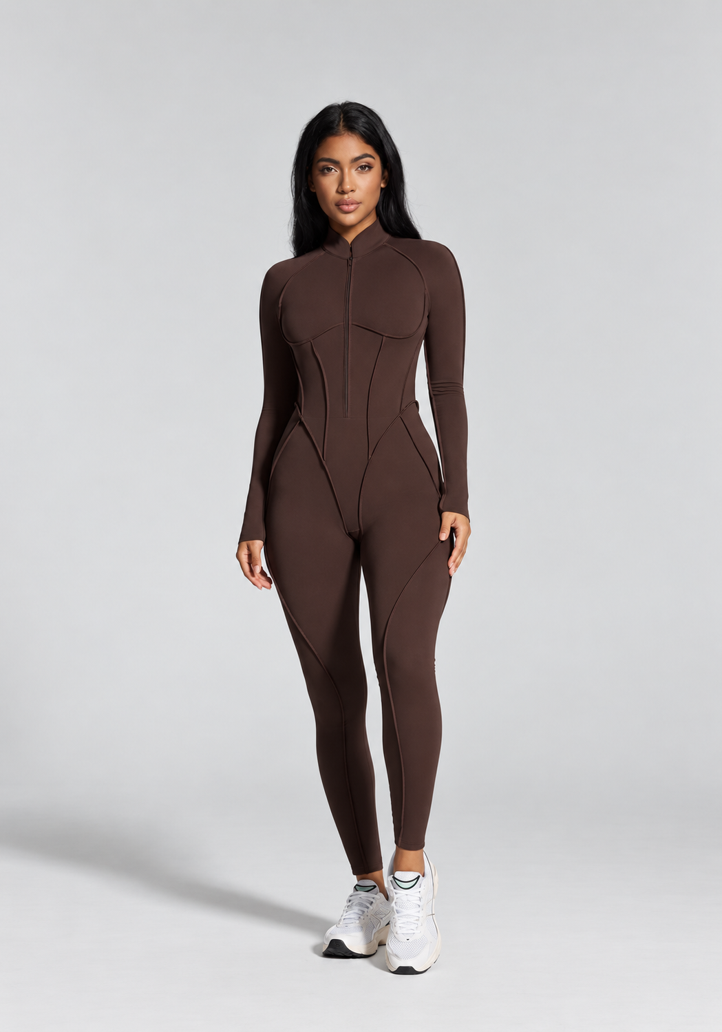 Gym Workout Women Backless Yoga Jumpsuit Long Sleeve Half Zip Skinny Sweat-Wicking Seamless Spaghetti Strap