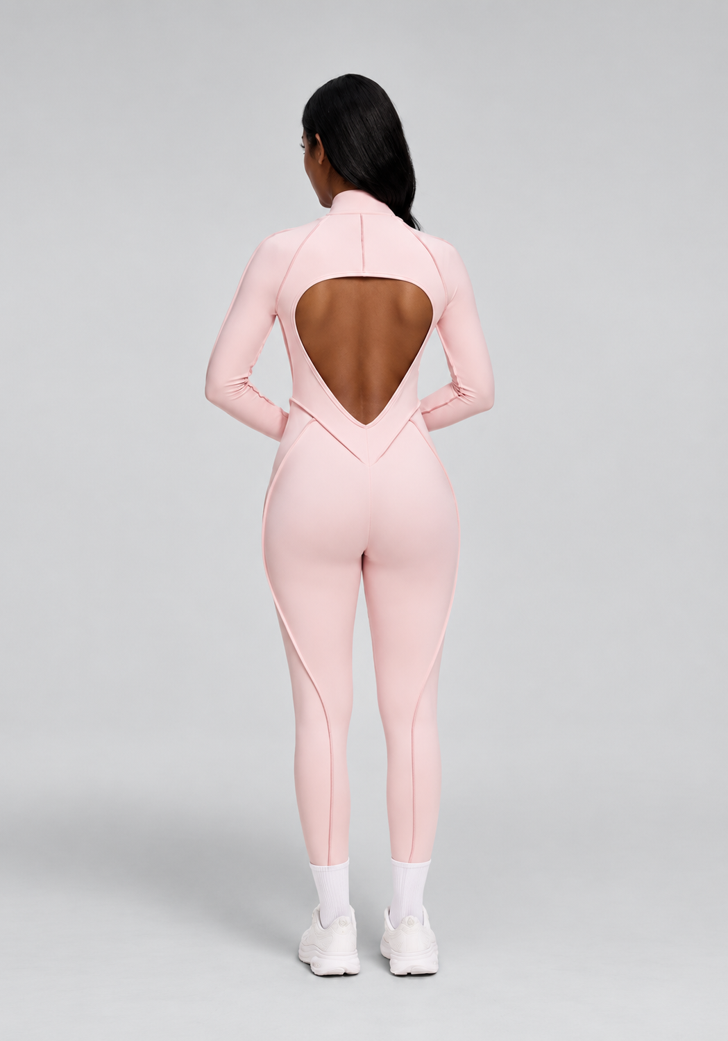 Gym Workout Women Backless Yoga Jumpsuit Long Sleeve Half Zip Skinny Sweat-Wicking Seamless Spaghetti Strap