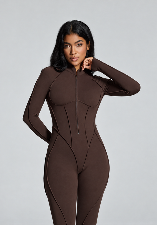 Gym Workout Women Backless Yoga Jumpsuit Long Sleeve Half Zip Skinny Sweat-Wicking Seamless Spaghetti Strap