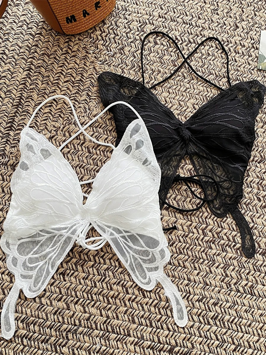 Summer Women's Sexy Butterfly Lace Up Crop Tops Cross Backless Sleeveless  Aesthetic Camisole Casual Vest