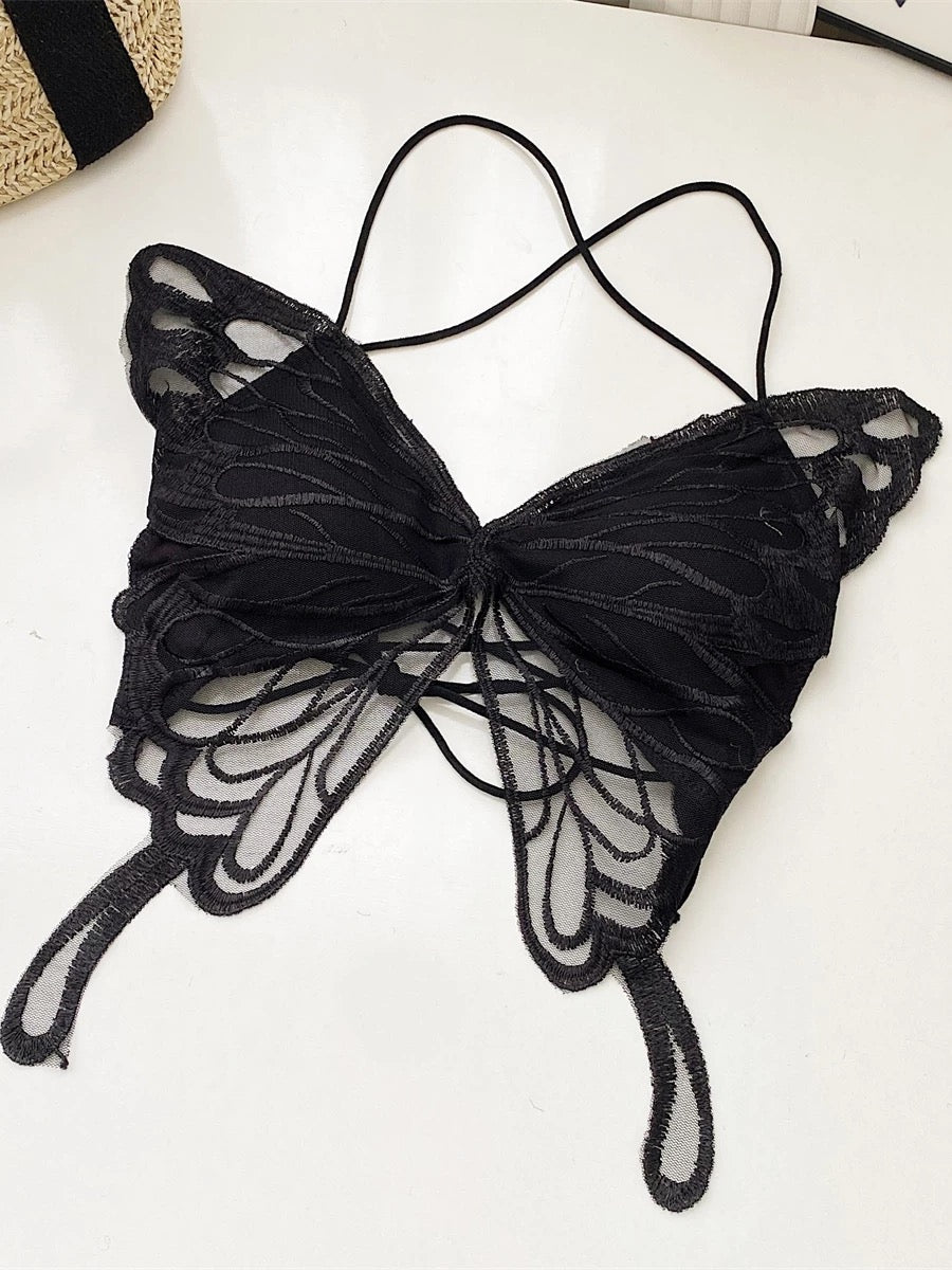 Summer Women's Sexy Butterfly Lace Up Crop Tops Cross Backless Sleeveless  Aesthetic Camisole Casual Vest