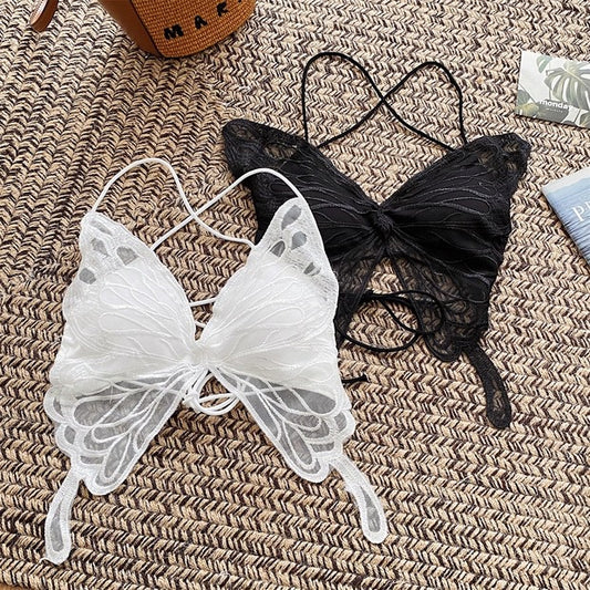 Summer Women's Sexy Butterfly Lace Up Crop Tops Cross Backless Sleeveless  Aesthetic Camisole Casual Vest