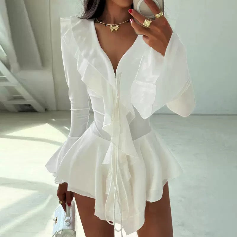 Sexy Fashion Lace Pleat Off-the-shoulder Mini Dress