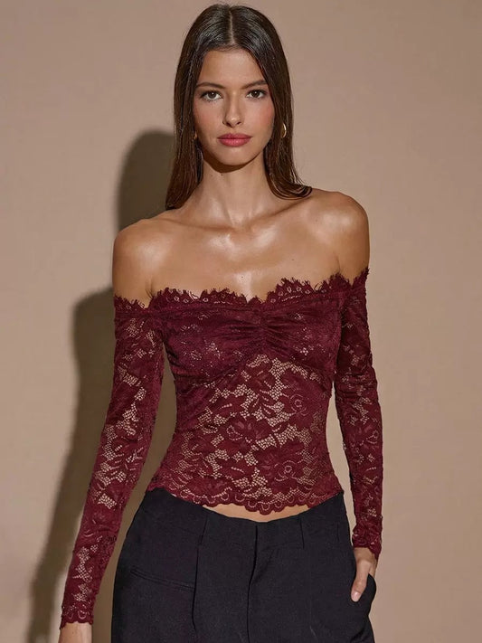 Spring 2026 New Fashionable European American Style Sexy and Elegant One-shoulder Lace Slimming and Form-fitting Top for Women
