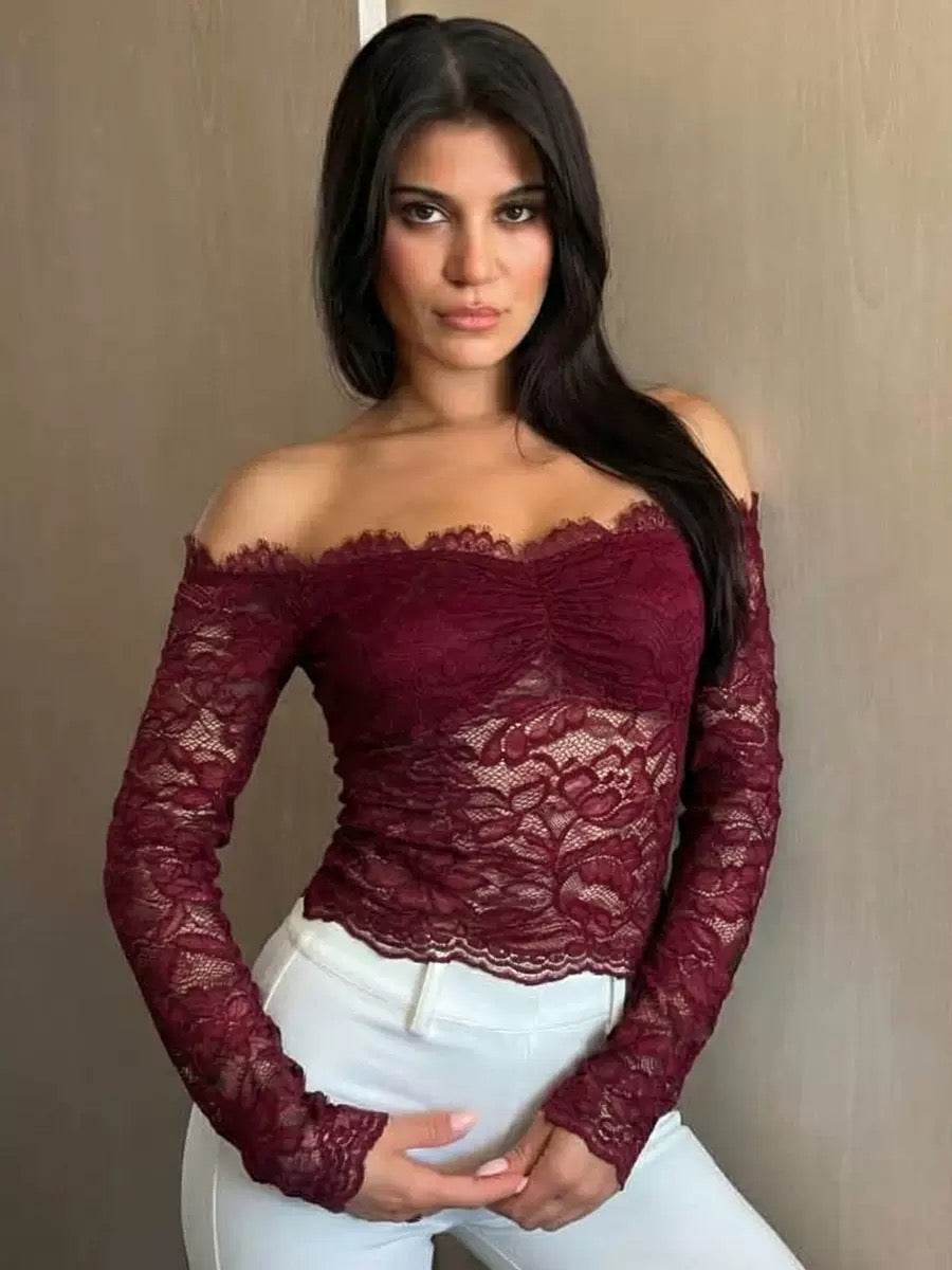 Spring 2026 New Fashionable European American Style Sexy and Elegant One-shoulder Lace Slimming and Form-fitting Top for Women