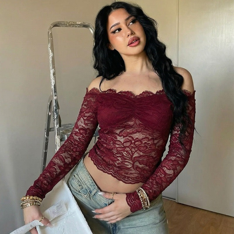 Spring 2026 New Fashionable European American Style Sexy and Elegant One-shoulder Lace Slimming and Form-fitting Top for Women