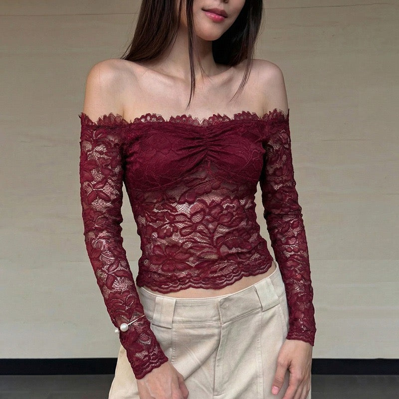 Spring 2026 New Fashionable European American Style Sexy and Elegant One-shoulder Lace Slimming and Form-fitting Top for Women