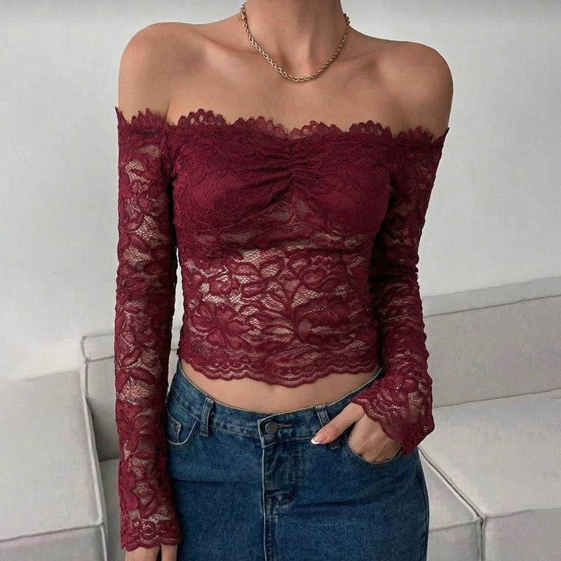 Spring 2026 New Fashionable European American Style Sexy and Elegant One-shoulder Lace Slimming and Form-fitting Top for Women