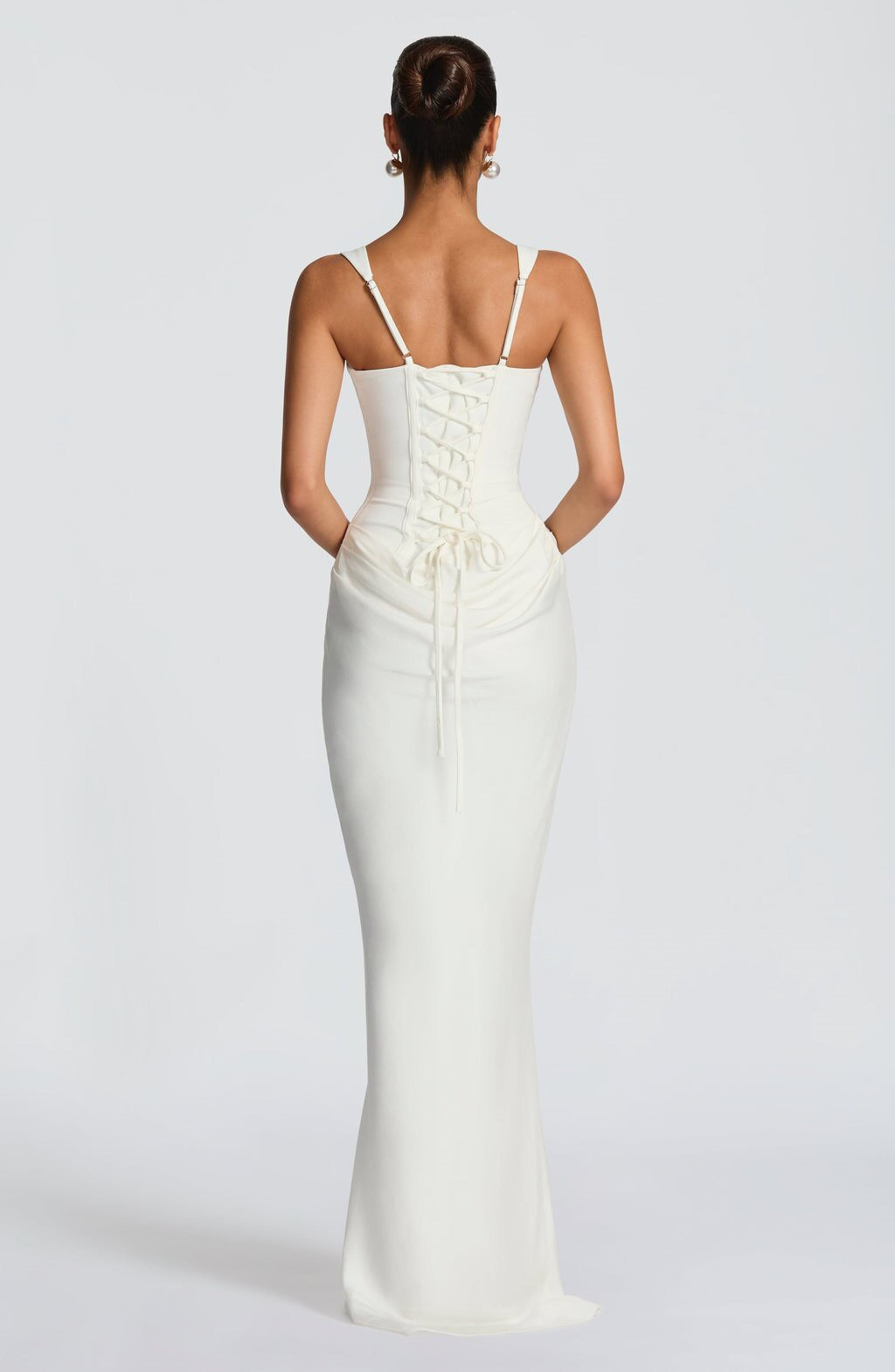 Elegant Women's Party WHITE Dress 2025 Summer Solid Color Hanging Neck Bareback Strap Split Style Skinny Dress Fishtail Bodycon Dress