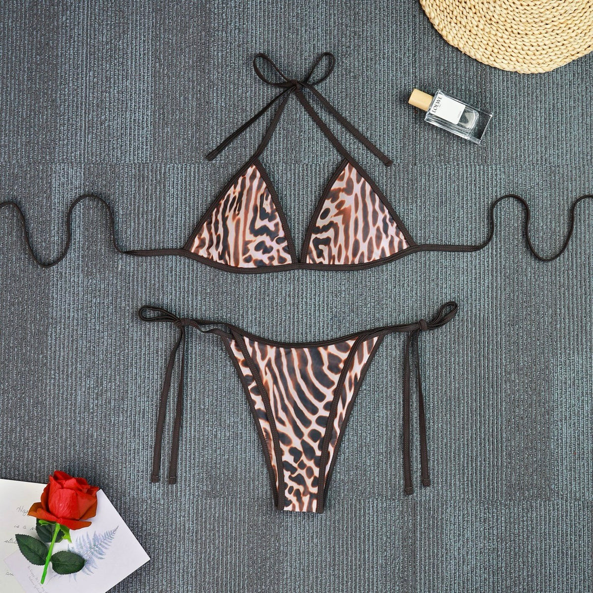 2026 New Fashion Three-piece Leopard Print Bikini Swimsuit Suit with Pants Women's Sexy Bikinis Set Backless Swimsuit