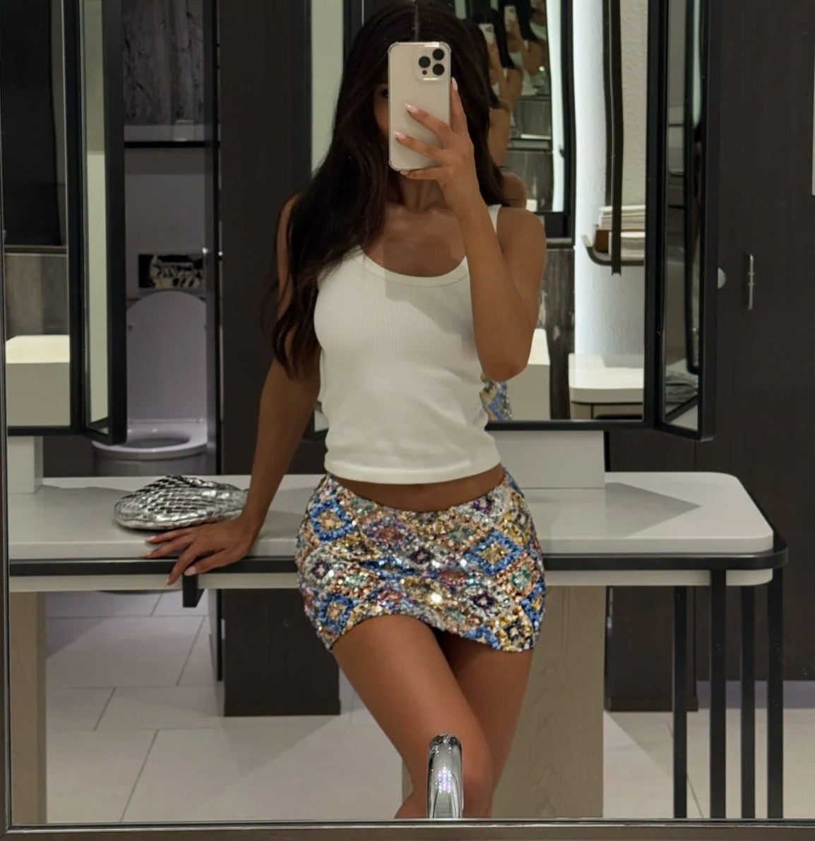 Women Sparkle Glitter Slim Fit Pencil Skirt Multicolor Sequin Bodycon Mini Skirt Premium Club Party Rave
