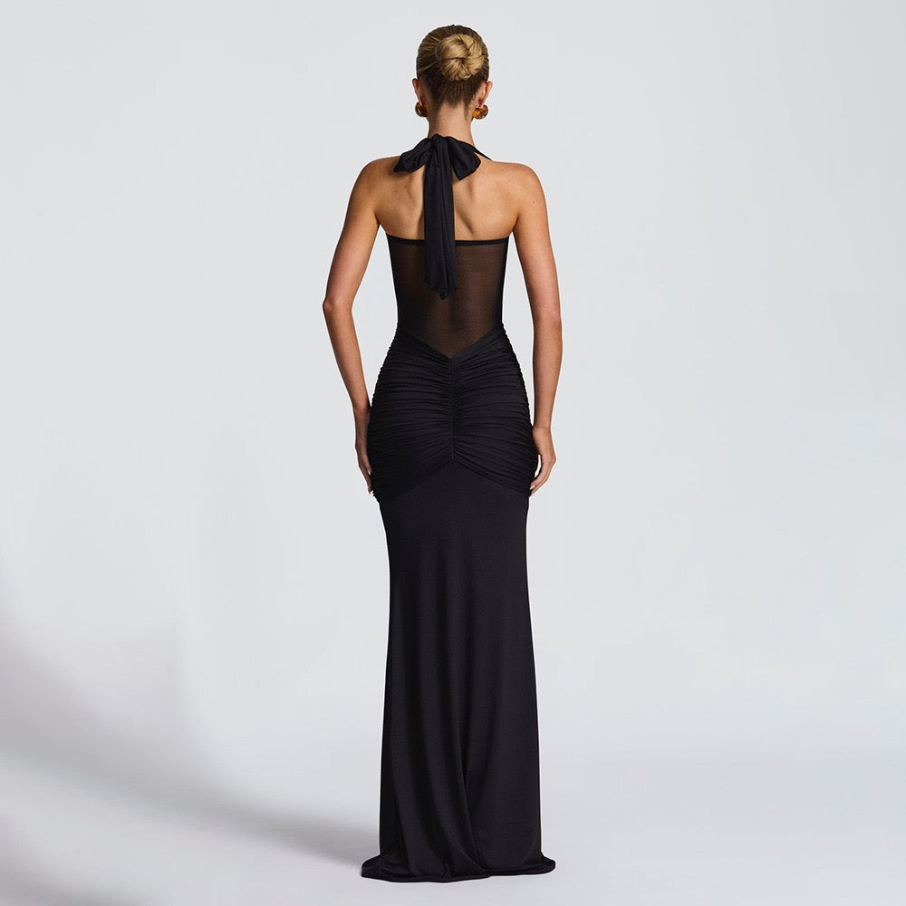 Women's Sexy Mesh See-Through Maxi Dress Long Sleeve Bowknot Evening Gown for Club Party Trendy High Street Style 2026