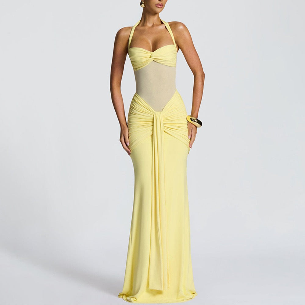 Women's Sexy Mesh See-Through Maxi Dress Long Sleeve Bowknot Evening Gown for Club Party Trendy High Street Style 2026