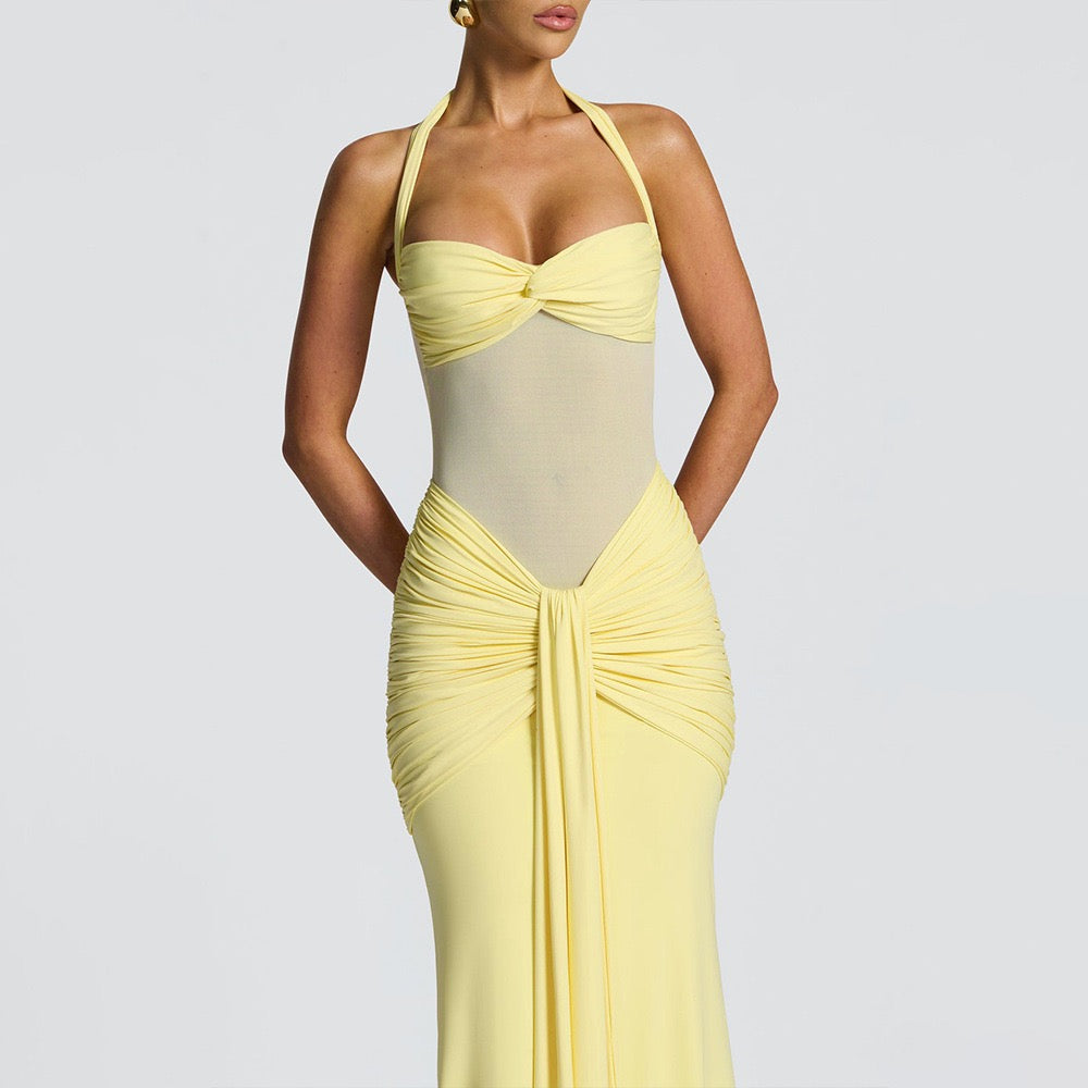 Women's Sexy Mesh See-Through Maxi Dress Long Sleeve Bowknot Evening Gown for Club Party Trendy High Street Style 2026