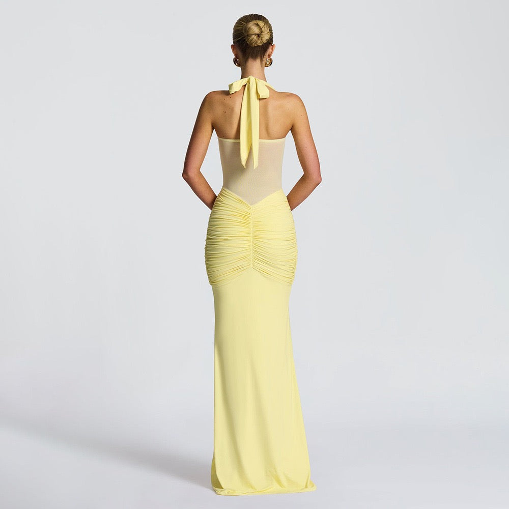 Women's Sexy Mesh See-Through Maxi Dress Long Sleeve Bowknot Evening Gown for Club Party Trendy High Street Style 2026