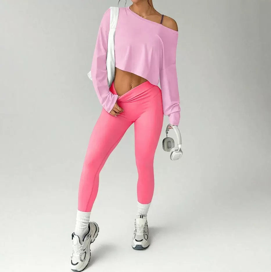 Fashionable lady's three-piece seamless bra, tight leggings, long-sleeved top, sports yoga outfit, ladies elastic fitness wear