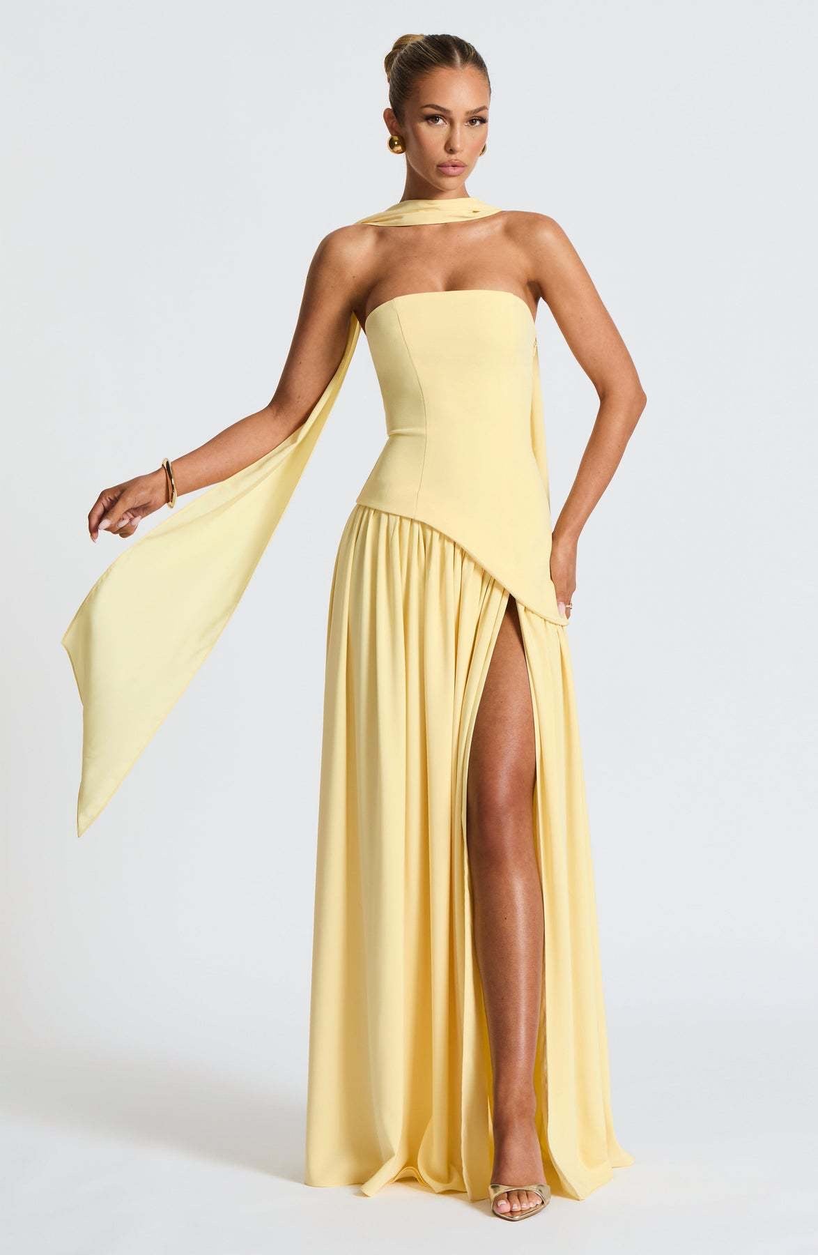 Elegant Ribbon Long yellow Dress Womens Strapless High Waist Pleated Dresses 2025 Summer  Evening Party Wedding Guest New