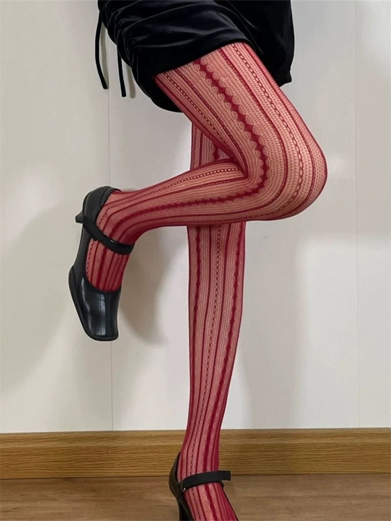 Women’s Sexy Retro Striped Tights – Hollow Out Pantyhose, Super Stretchy Spring & Autumn Leggings Stockings