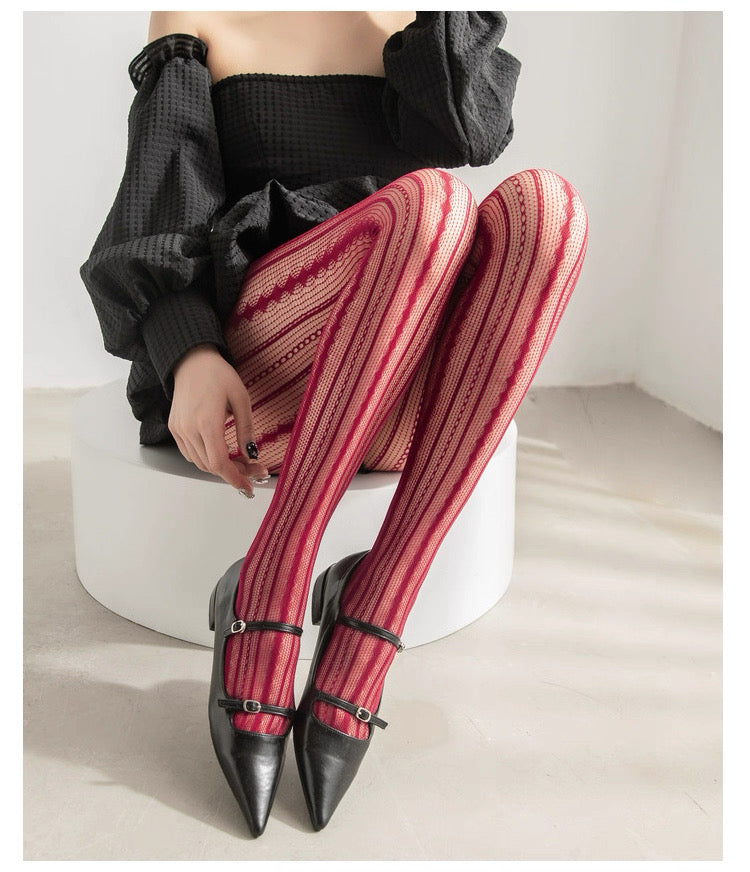 Women’s Sexy Retro Striped Tights – Hollow Out Pantyhose, Super Stretchy Spring & Autumn Leggings Stockings