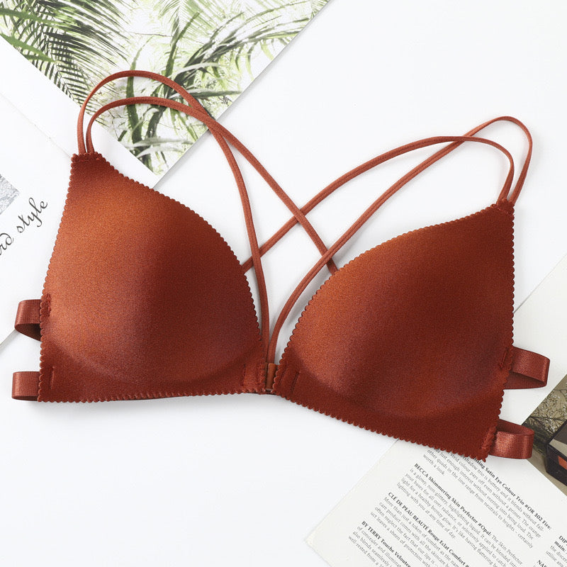 Ladies Wire Free Chest Sports Wireless Cross Comfortable Front Buckle Soft Bra