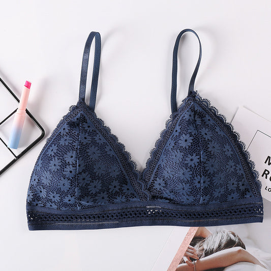 French Triangle Cup Bikini Bra Thin Sling No Steel Ring With Insert Lace Underwear for Women