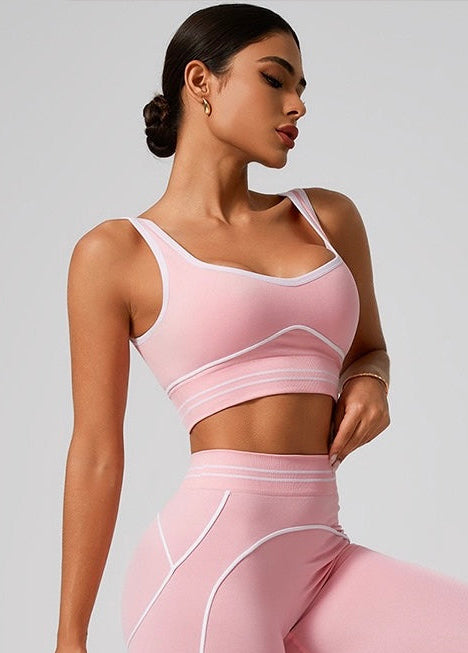 Ladies Seamless Sports Tank Top Fashion Color Block Decor Yoga Outdoor High Elasticity Sleeveless U-Back Vest