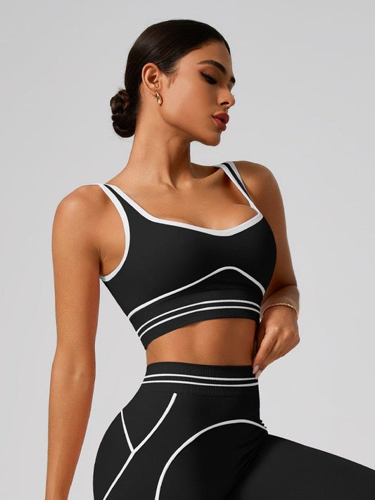 Ladies Seamless Sports Tank Top Fashion Color Block Decor Yoga Outdoor High Elasticity Sleeveless U-Back Vest