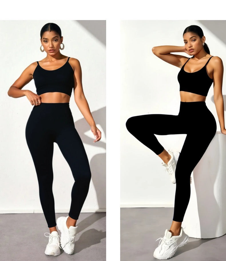 Fashionable lady's three-piece seamless bra, tight leggings, long-sleeved top, sports yoga outfit, ladies elastic fitness wear