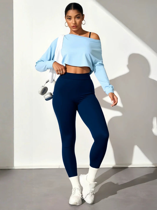 Fashionable lady's three-piece seamless bra, tight leggings, long-sleeved top, sports yoga outfit, ladies elastic fitness wear
