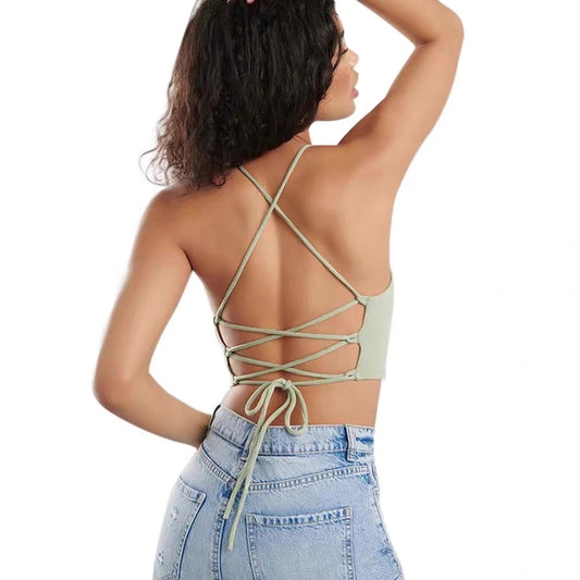 Women's Sexy V-Neck Fashion Bandage Solid Knitted Tank Top Casual Knitted Sleeveless Camisole Short Vest