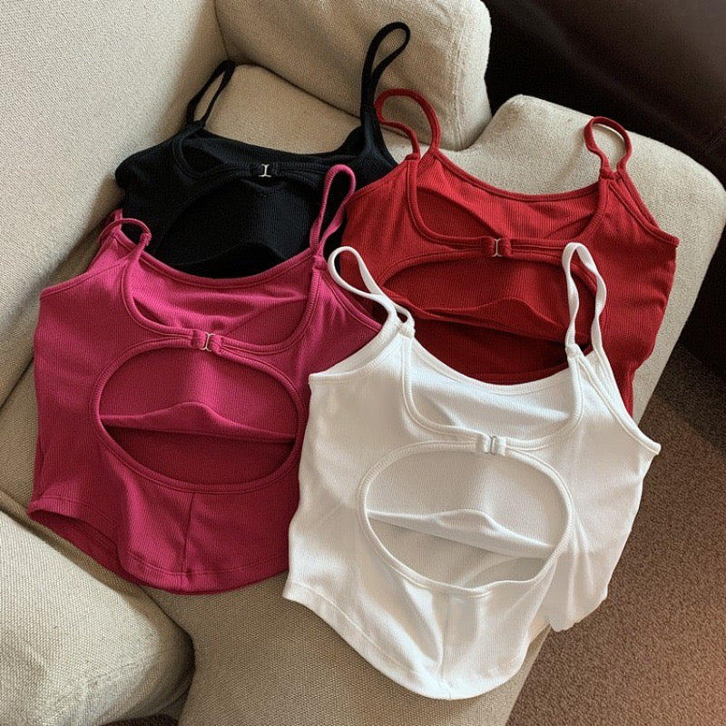 Short Back Less Sexy Summer Short Backless Solid Cotton Tank Top for Women, with Spagh ...