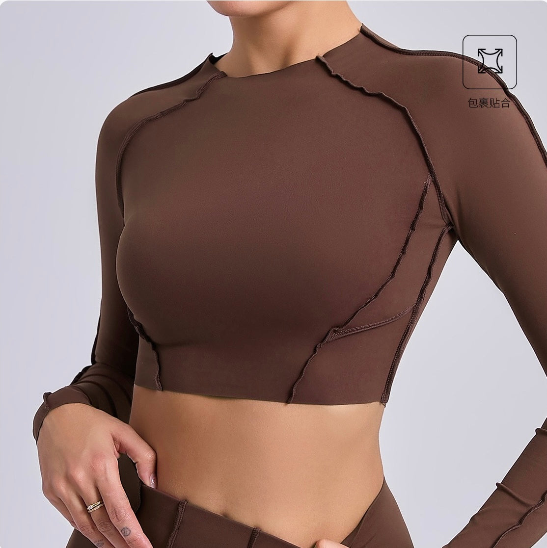 Autumn and winter sports yoga top, women's round-neck long-sleeved tops and tight-fitting trousers, outdoor fitness yoga wear
