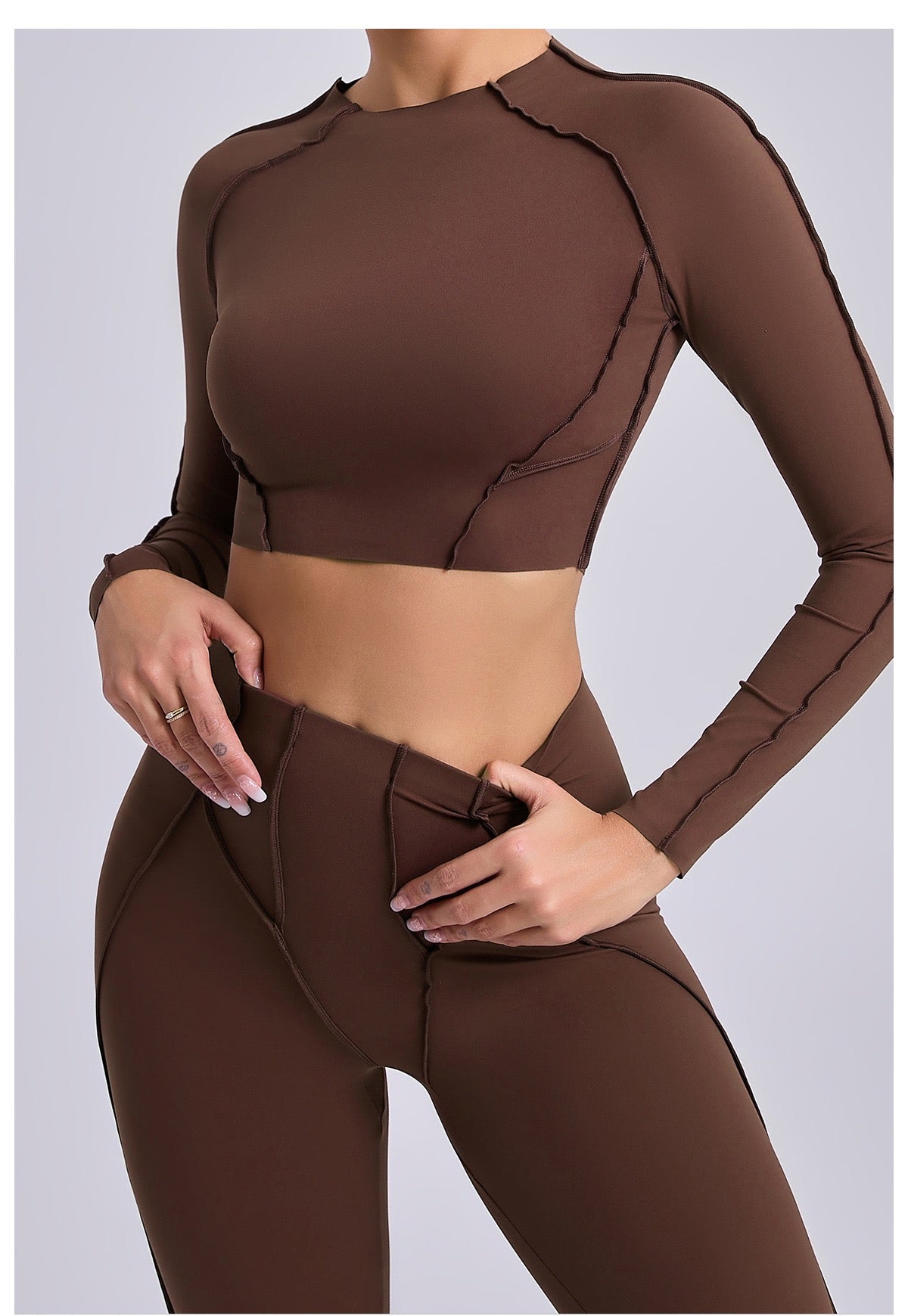 Autumn and winter sports yoga top, women's round-neck long-sleeved tops and tight-fitting trousers, outdoor fitness yoga wear