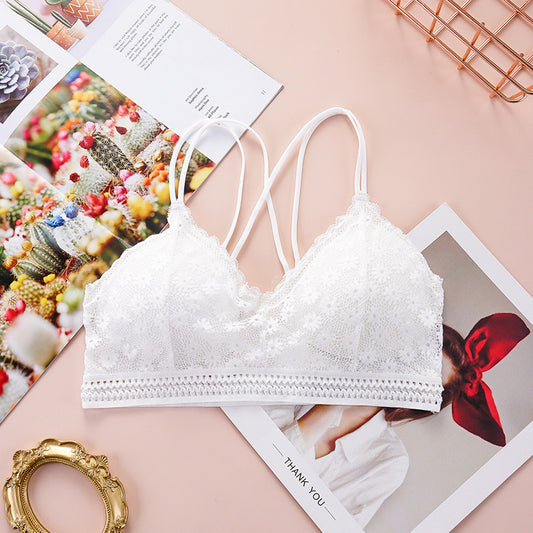 French Triangle Cup Bikini Bra Thin Sling No Steel Ring With Insert Lace Underwear Women bra