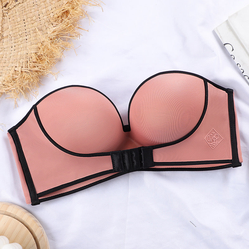 New Design Button Up Front Anti-Skid Breast Pasted Sexy Accumulation Women’s Dress Push-Up Strapless Bra