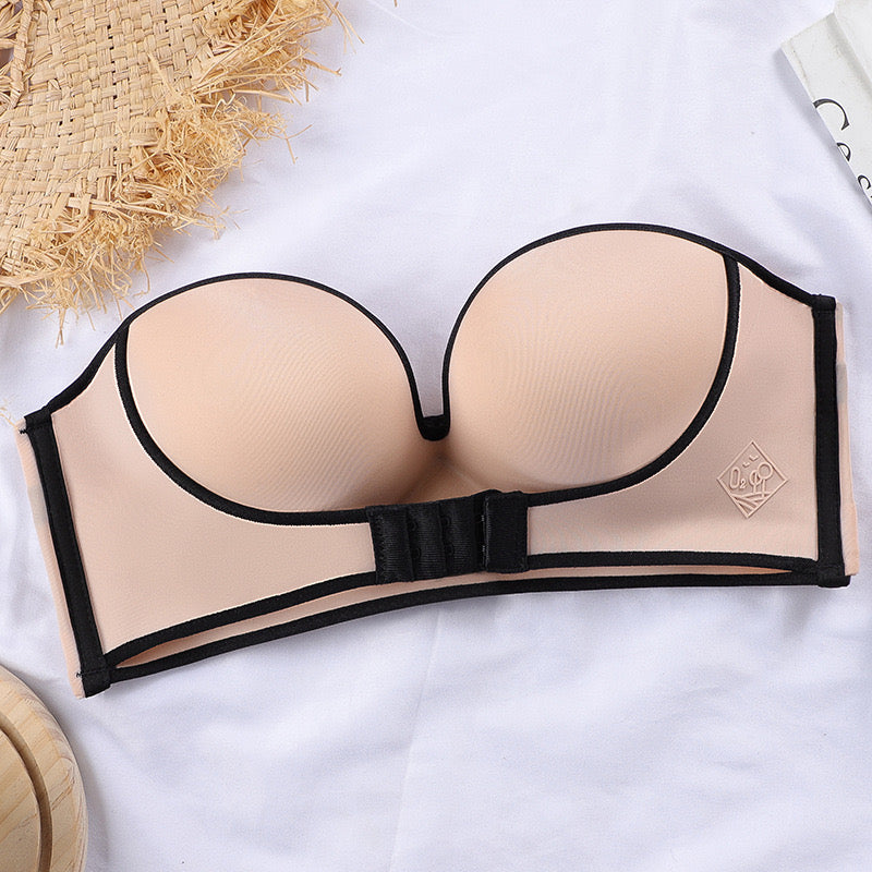 New Design Button Up Front Anti-Skid Breast Pasted Sexy Accumulation Women’s Dress Push-Up Strapless Bra