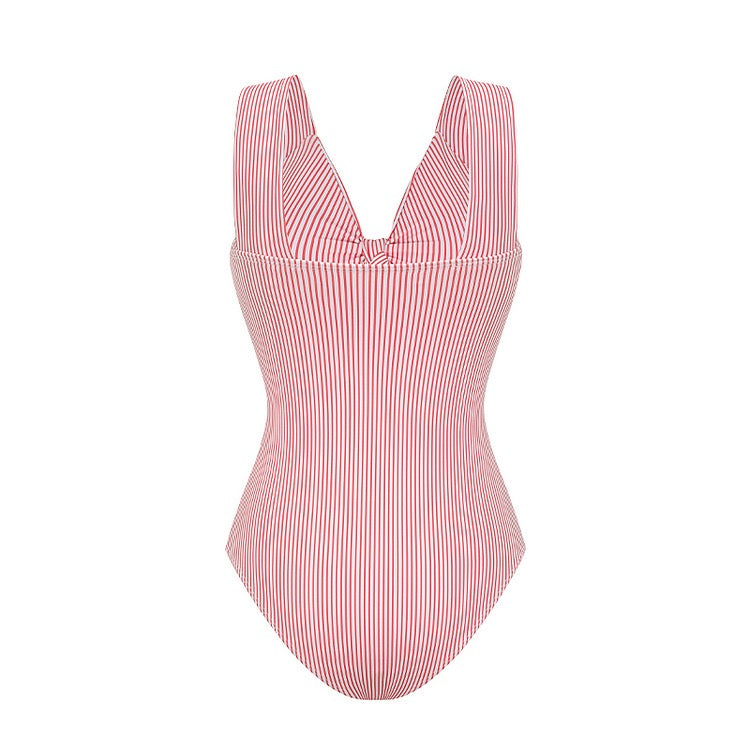 2Pc Striped One Piece Swimsuit Women Sexy Bikini Swimwear  Bikini Female Bow Tie Bathing Suit Cover Up Beachwear
