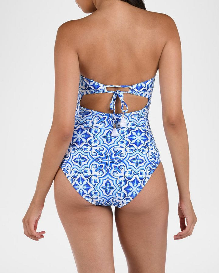 2Pcs Printed One Piece Swimsuit Women Sexy Swimwear With Long Skirt Strappy Bikini Bandeau Biquini Female Bathingsuit Beachwear