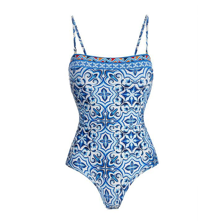 2Pcs Printed One Piece Swimsuit Women Sexy Swimwear With Long Skirt Strappy Bikini Bandeau Biquini Female Bathingsuit Beachwear