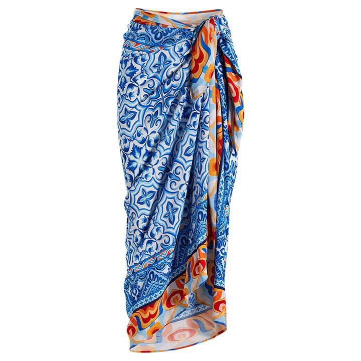 2Pcs Printed One Piece Swimsuit Women Sexy Swimwear With Long Skirt Strappy Bikini Bandeau Biquini Female Bathingsuit Beachwear