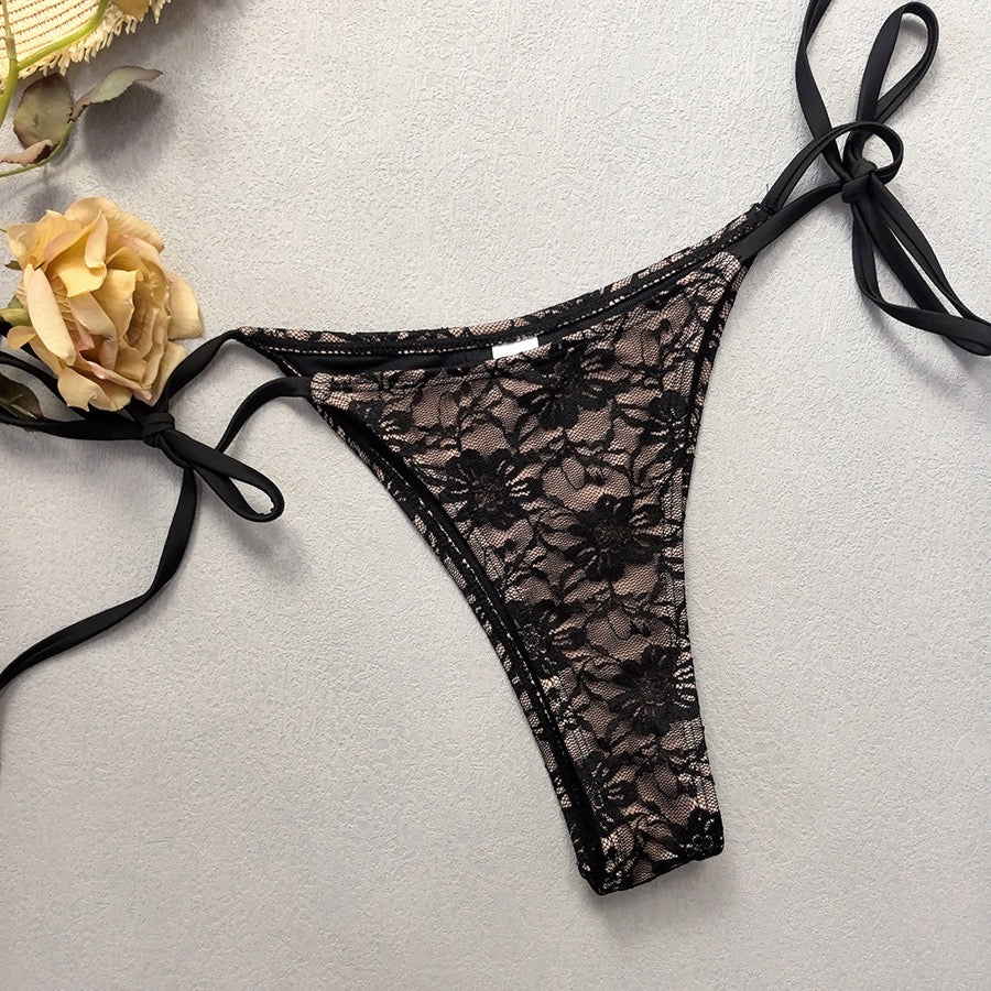 3PCS with Mesh Sheer Skirt Lace Thong Bikini Female Swimsuit Women Swimwear Three-pieces Bikini Set Bathing Suit Swim Beachwear